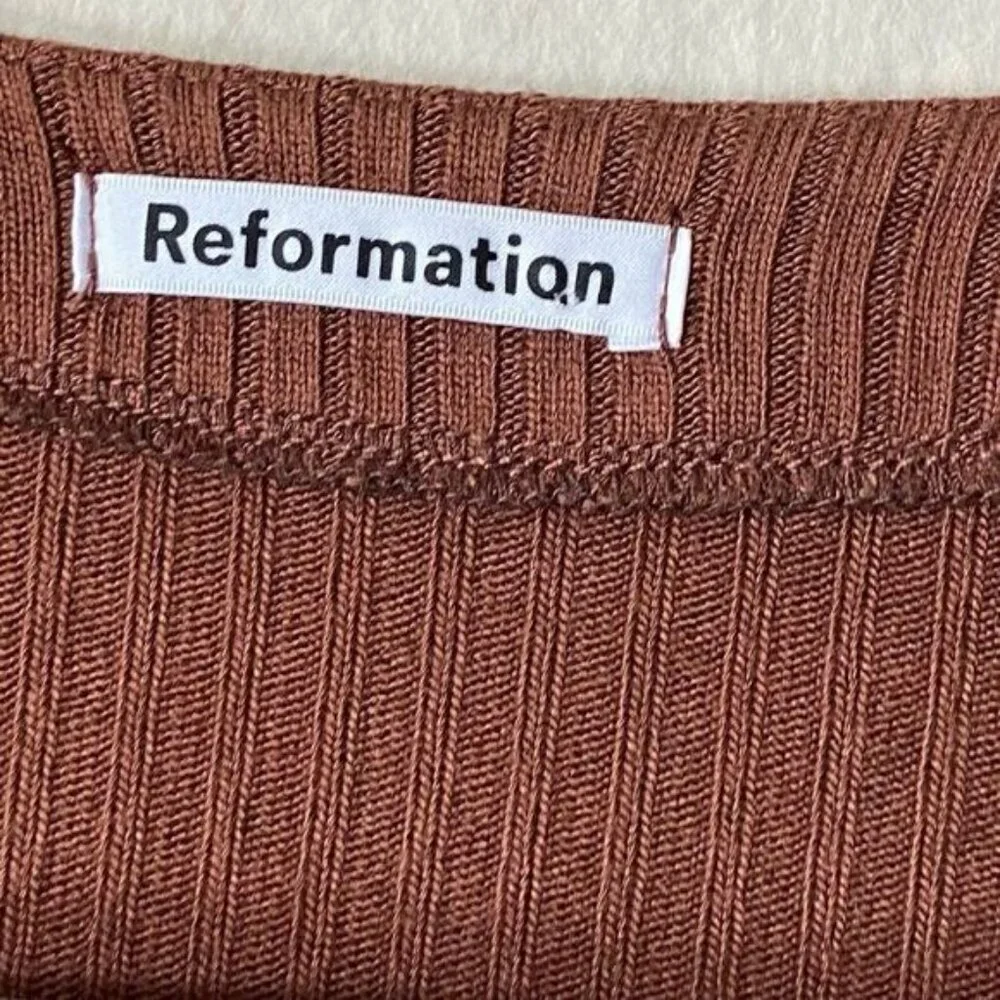 Reformation Gellar Knit Brown Crop Top Button Down Cardigan Size Xs